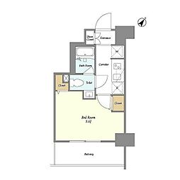 Ｌａ　Ｄｏｕｃｅｕｒ四ツ木Ｅａｓｔ 7階1Kの間取り