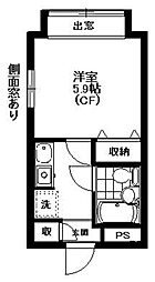 桜新町ハイツ 3階1Kの間取り