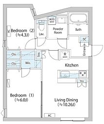 LAPiS武蔵小山 4階2LDKの間取り