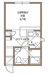 プリマシエル藤が丘 1Kの間取図画像
