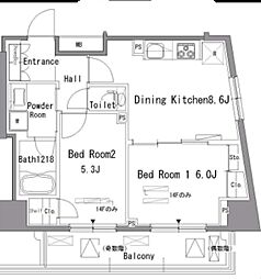 パークアクシス新板橋ウエスト 12階2DKの間取り
