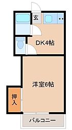 第二キクヤコーポ 1Kの間取図画像