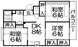 ヴァンベール'91 3DKの間取図画像