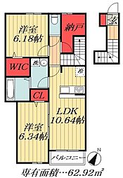 都営新宿線 篠崎駅 徒歩20分の賃貸アパート 2階2LDKの間取り