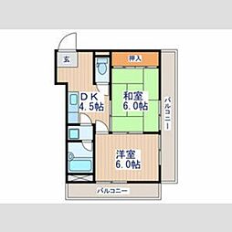 コート川中 3階2DKの間取り