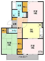 フレマリール鎌ヶ谷 B 2階3DKの間取り