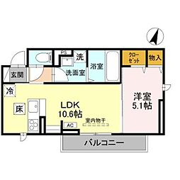 CLASSEUM 幸西　III 1階1LDKの間取り