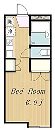 ラシャーブル成瀬 2階1Kの間取り