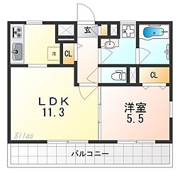 アンジュ京都天神川 1LDKの間取図画像