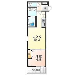 近鉄大阪線 久宝寺口駅 徒歩3分の賃貸アパート 2階1LDKの間取り