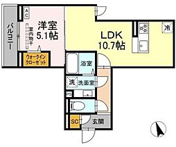 D Paina 上平間II 3階1LDKの間取り