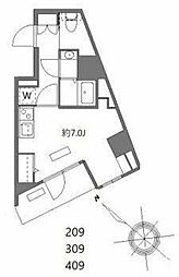 エヌステージ西船橋市川 2階ワンルームの間取り