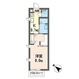 フローラルファイブ 2階1Kの間取り