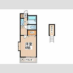 第2ビューハイツ 2階1Kの間取り