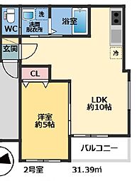 メゾン・ドゥ・アッシュ市川 2階1LDKの間取り