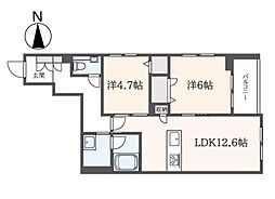 エクラージュ笹塚 2階2LDKの間取り