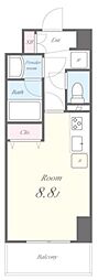 グリシーヌ弥生 5階ワンルームの間取り