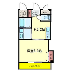 エムズキューブ1 1Kの間取図画像
