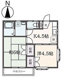 クレセント・N参番館 2Kの間取図画像