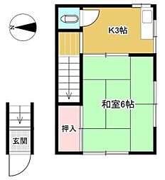 吉川荘 2階1Kの間取り