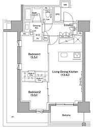 ザ・パークハビオ滝野川 8階2LDKの間取り