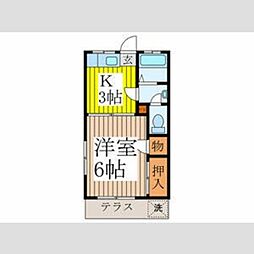 第五嶋田ハイツ 1階1Kの間取り