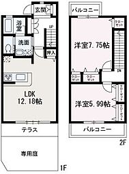 カーロ 2LDKの間取図画像