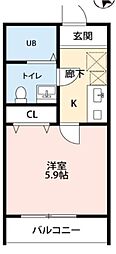 レガーロ菊名 1Kの間取図画像