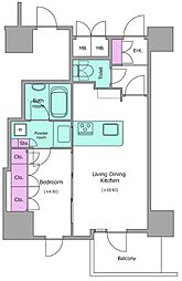 レジディアタワー目黒不動前 18階1LDKの間取り