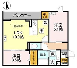 草加市西町アパート 2LDKの間取図画像