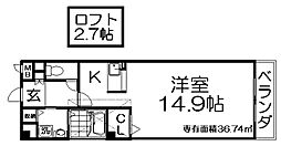 カーサ・エル・タカミヤ ワンルームの間取図画像