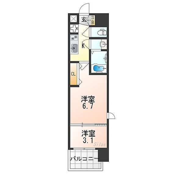 大阪府東大阪市横枕西(賃貸マンション2K・13階・27.61㎡)の写真 その2