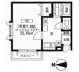 クレセール 1階1Kの間取り