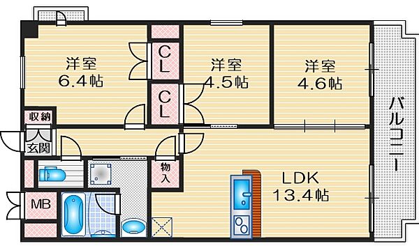 ルナソレイユ緑地公園 ｜大阪府豊中市寺内１丁目(賃貸マンション3LDK・3階・63.20㎡)の写真 その2