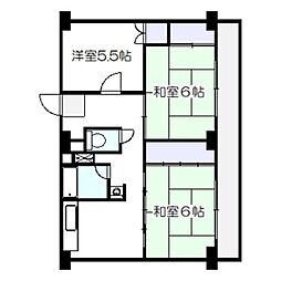 ビレッジハウス草部6号棟 3DKの間取図画像