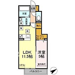 ルージュエクレール 1階1LDKの間取り