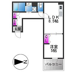 イリスコート今福南 1LDKの間取図画像