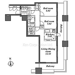 プラウドタワー東五反田 2LDKの間取図画像