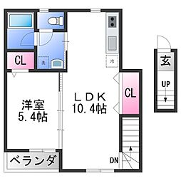 岩出市山アパート 1LDKの間取図画像