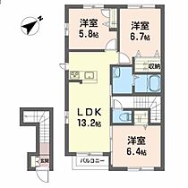 シャーメゾン港北II 201 ｜ 秋田県秋田市土崎港北３丁目1-10（賃貸アパート3LDK・2階・74.78㎡） その2