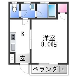 グランドマザー 3階1Kの間取り
