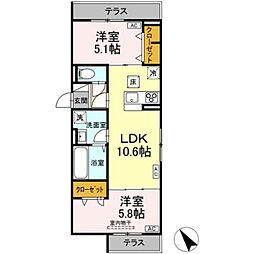 D-ROOM松木B 2LDKの間取図画像