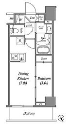 ARKMARK水天宮前II 2階1DKの間取り