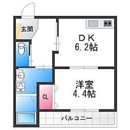 堺市堺区一条通アパート 1DKの間取図画像
