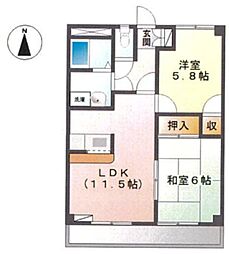 コーポピオーネII 1階2LDKの間取り