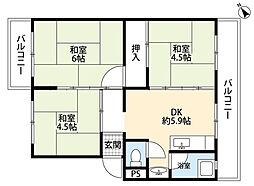 シーサイド貝掛マンションB棟 3DKの間取図画像
