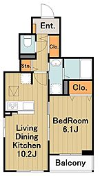 レジデンスM 1階1LDKの間取り