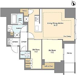 オアーゼ日暮里レジデンス 12階2LDKの間取り