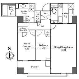 パークマンション三田綱町ザフォレスト 2LDKの間取図画像