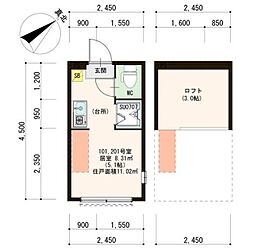 Harmoy Terrace 志茂XII 2階ワンルームの間取り